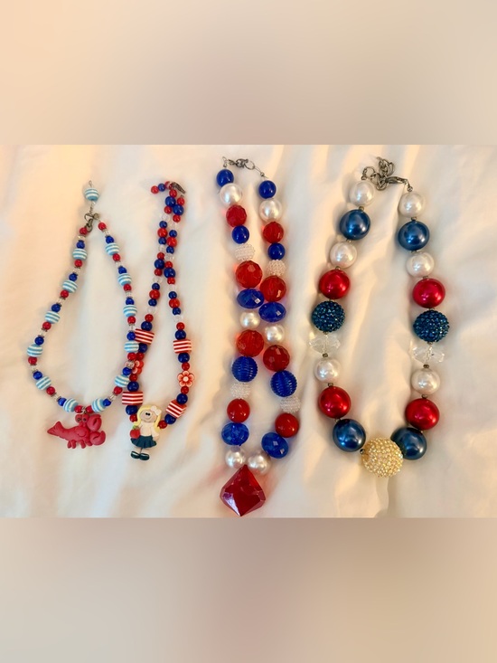 Handmade Accessories - 4th of July Patriotic Red, White & Blue Chunky Beaded Necklace Fourth of July